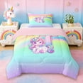 thumbnail image 1 of Erosebridal Kawaii Rainbow T Monogrammed Twin Comforter Sets,Cute Unicorn Bedding Set For Kids Girls,Reversible Pink 2 Pieces, 1 of 7