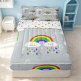 thumbnail image 1 of Erosebridal Kawaii Rainbow Zipper Queen Comforter Set with Fitted Sheet and 2 Pillowcases, Cartoon Clouds Zipper Bedding Set, Polka Dots Reversible, Gray Rainbow, Polka Dots Reversible, 1 of 7