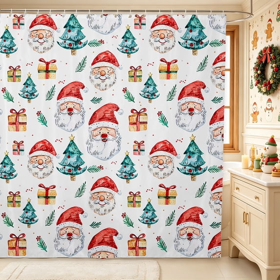 Erosebridal Kawaii Santa Claus Shower Curtain 72Wx78L,Merry Christmas Bath Curtain,Red Green