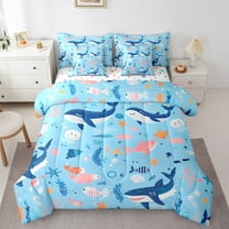Erosebridal Kawaii Sealife Bedding Sets Twin Size, Cute Blue Whale Comforter Sets with Sheets, Ocean Fish Reversible Bedding Twin Size, Microfiber Bedroom Decor, 7-Piece