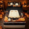 thumbnail image 1 of Erosebridal Kawaii Smiling Ghost Zipper Twin Comforter Sets with Fitted Sheet and 2 Pillowcases, Halloween Pumpkin Candle Bat Zipper Bedding Set for Boys Girls, Black Orange Cream, Black Reversible, 1 of 7