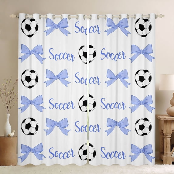 Erosebridal Kawaii Soccer Black Out Curtains,Cute Bow Knot Print Curtains Pack of 2 (42x63 Each) For Girls Kids