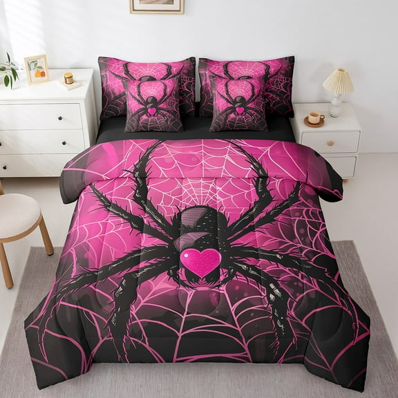 Erosebridal Kawaii Spider Bedding Twin Size, Romantic Love Heart Bedding Sets Twin Size, Animal Print Decor, Reversible 7pcs