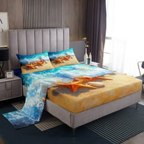 Erosebridal Kawaii Starfish Bed Sheets Set Twin Size, Summer Beach Bed Sheets Twin, Marine Seashell Twin Sheet Sets, Super Cozy Room Decoration, 3-Piece