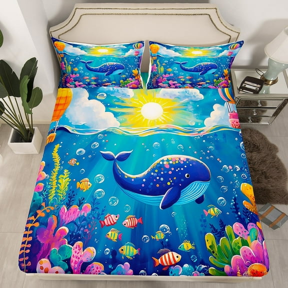 Erosebridal Kawaii Starfish Bedding Sets Twin with Comforter, Coastal Beach Duvet Insert, Nature Ocean decor, Breathable 2pcs