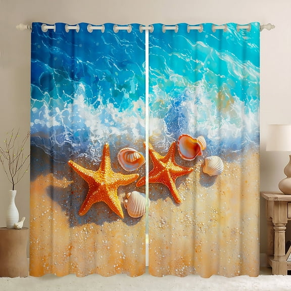 Erosebridal Kawaii Starfish Curtains for Living Room, Summer Beach 30%-50% Blackout Curtains Set of 2 (38x54), Marine Seashell Curtains Pack of 2, Bedroom Curtains Room Decoration