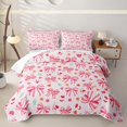 thumbnail image 1 of Erosebridal Kawaii Striped Bow Twin Quilt Set for Adults, Red Floral Ribbon Twin Coverlet Set, 2-Piece, 1 of 7