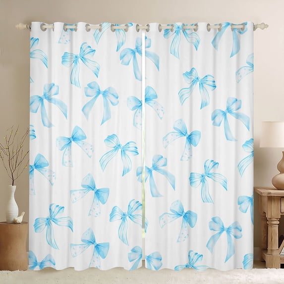 Erosebridal Kawaii Stripes Bow Tie Black Out Curtains,Blue Princess Bow Knot Curtains Pack of 2 (42x63 Each),Microfiber Bedroom Decor