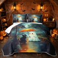 thumbnail image 1 of Erosebridal Kawaii Umbrella Ghost Quilt Full, Happy Halloween Full Bedspread Sets for Boys Girls, Teal Orange White, 3pcs 1 Coverlet and 2 Pillowcases, 1 of 7