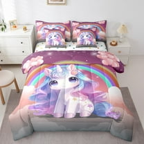 Erosebridal Kawaii Unicorn Bedding Sets Twin Size,Cartoon Rainbow Comforter Sets with Sheets,Magical Horse Bed in a Bag Twin size,Breathable Animal Bedroom Decorative,Reversible,7-Piece