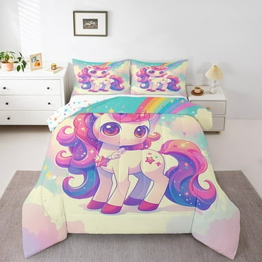 Erosebridal Kawaii Unicorn Comforter Sets,Dreamy Princess Comforters & Duvets,Ultra Soft Reversible Bedding Comforter Set,Rainbow Room Decorative