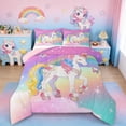 thumbnail image 1 of Erosebridal Kawaii Unicorn Kids Full Size Comforter Sets,Dreamy Princess Style Bedding Sets For Girls,Reversible Pink 3pcs, 1 of 7