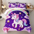 thumbnail image 1 of Erosebridal Kawaii Unicorn Kids Twin Quilt Set,Cute Bowknot Kawaii Stars Rainbow Twin Coverlet Set For Girls,2-Piece, 1 of 7