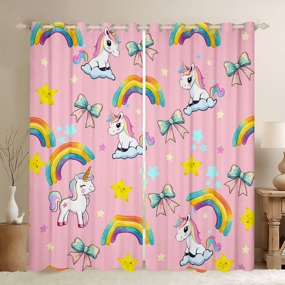 Erosebridal Kawaii Unicorn Rainbow Curtains and Drapes (38x54 ...