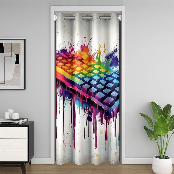 Erosebridal Keyboard 30%-50% Room Darkening Blackout Curtain 42"x80" Game Controller Door Curtain for Doorway Privacy Gaming Gifts Room Divider Curtain Cover Gaming Keyboard Grunge Art