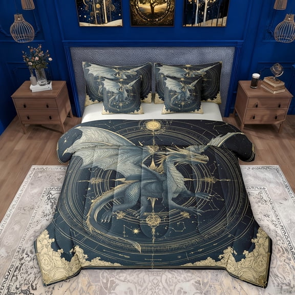 Erosebridal Kid Cartoon Dragon Bedding Comforter Set 7 Pieces, Western Constellation Full Bedding Set
