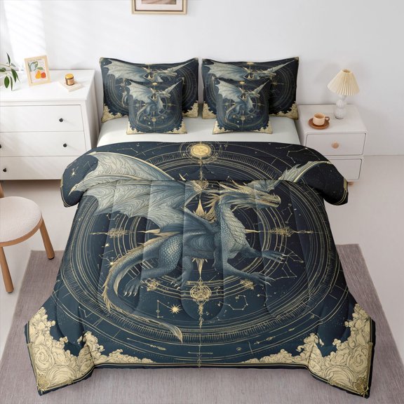 Erosebridal Kid Cartoon Dragon Bedding Comforter Set 7pcs, Western Constellation Queen Bedding Sets