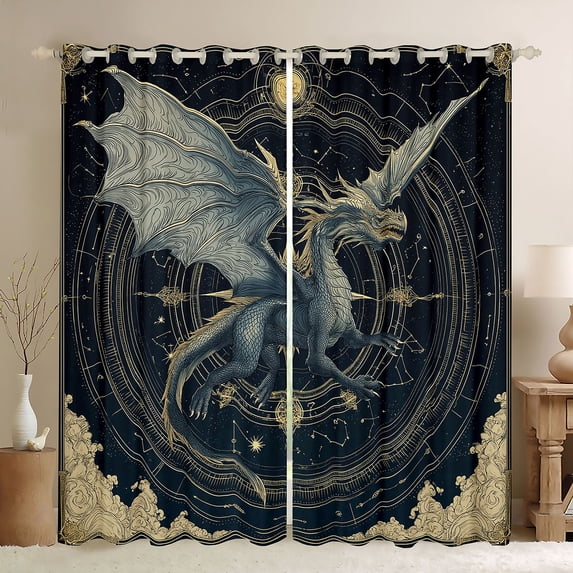 Erosebridal Kid Cartoon Dragon Black Out Curtains, Western Constellation Curtains Pack of 2 (42x63 Each)