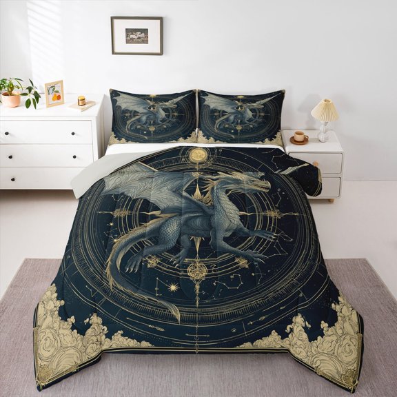 Erosebridal Kid Cartoon Dragon Queen Comforter Set, Western Constellation Bedding Comforter Set, 3-Piece