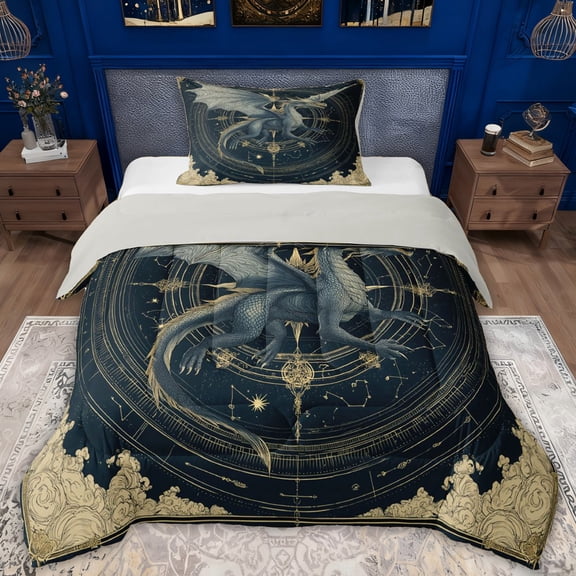 Erosebridal Kid Cartoon Dragon Twin Comforter Sets, Western Constellation Bedding Set, 2-Piece