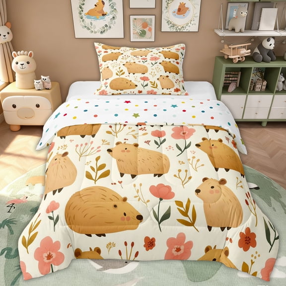 Erosebridal Kid Cute Cartoon Capybara Twin Comforter Sets, Rodent Animals Bedding Set, 2pcs