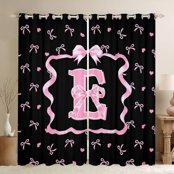 Erosebridal Kid Cute Ribbon Blackout Curtains Set of 2 (52x84 Each), Initial E Letter Window Curtains
