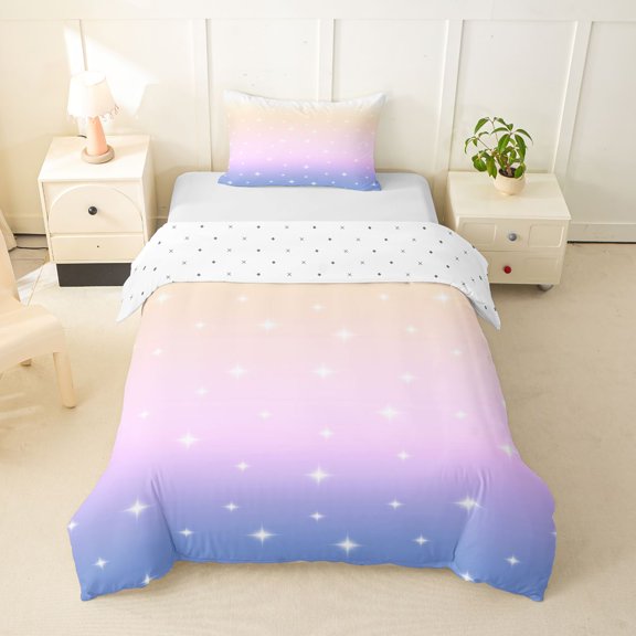 Erosebridal Kid Glitter Star Print Twin Bedding, Pink Blue Rainbow Duvet Cover Set, 2-Piece, No Comforter
