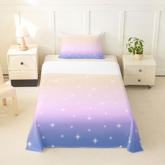 Erosebridal Kid Glitter Star Print Twin Sheet Sets, Pink Blue Rainbow Bedding, 3-Piece