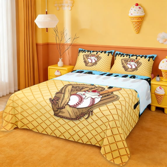 Erosebridal Kids Baseball Bed Sheets For Ice Cream Baseball Lover,Sport Themed King Sheets 4pcs