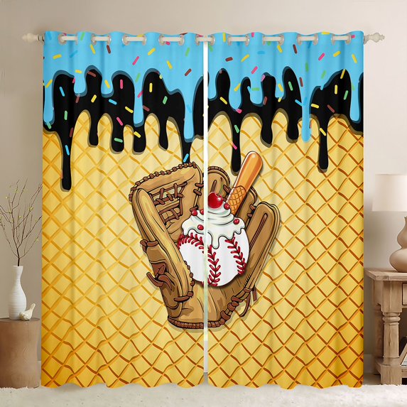 Erosebridal Kids Baseball Curtains Pack of 2 (42x84 Each) For Ice Cream Baseball Lover,Sport Themed Curtains Blackout