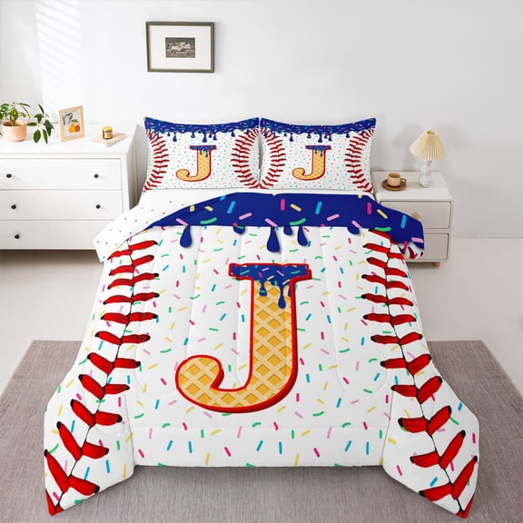 Erosebridal Kids Baseball Gaming Twin Comforter Sets, Cartoon Initial J Bedding Set, 2pcs