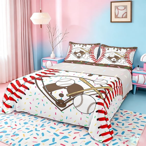 Erosebridal Kids Baseball Sport Bed Sheets,Boys Ball Gamer King Sheets For Ice Cream Baseball Lover 4pcs