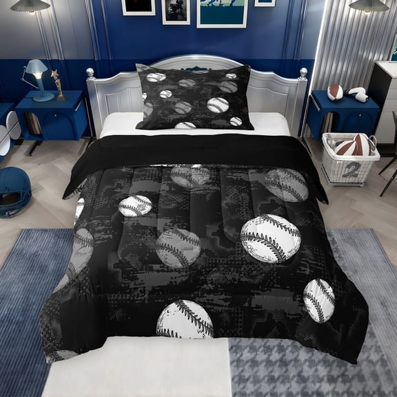 Erosebridal Kids Baseball Twin Comforter Sets for Boys, Sports Theme Bedding Set, Black Gray, Black Reversible, 1 Comforter and 1 Pillowcase