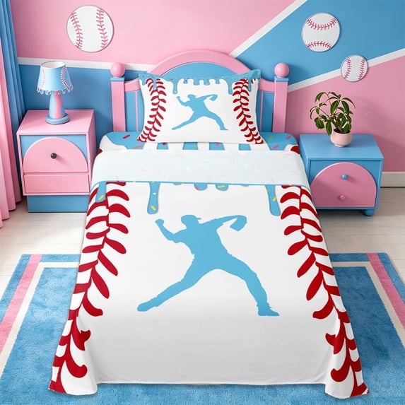 Erosebridal Kids Baseball Twin Sheet Sets,Boys Ball Gamer Bedding For Ice Cream Drip Lover 3 Pieces