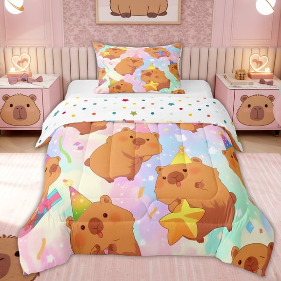 Erosebridal Kids Birthday Capybara Twin Comforter Sets, Galaxy Star Sky Bedding Set, 2 Pieces