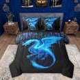 thumbnail image 1 of Erosebridal Kids Blue Dragon Twin Bedding Sets 7-Piece, Pixelate Miner Bedding Comforter Set, Black Reversible, 1 of 7