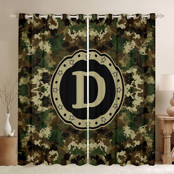 Erosebridal Kids Boys D Personalized Initial Blackout Curtains Set of 2 (52x84 Each),Abstract Camouflage Window Curtains