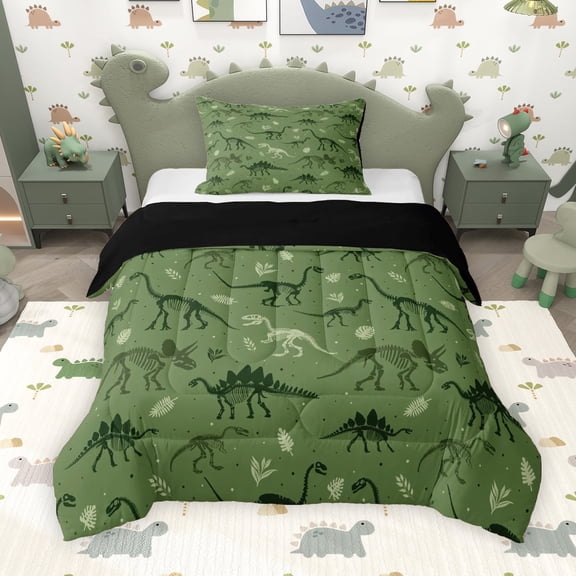 Erosebridal Kids Boys Dinosaur Twin Comforter Sets, Green Dino Animal Bedding Set, Black Reversible, 1 Comforter and 1 Pillowcase