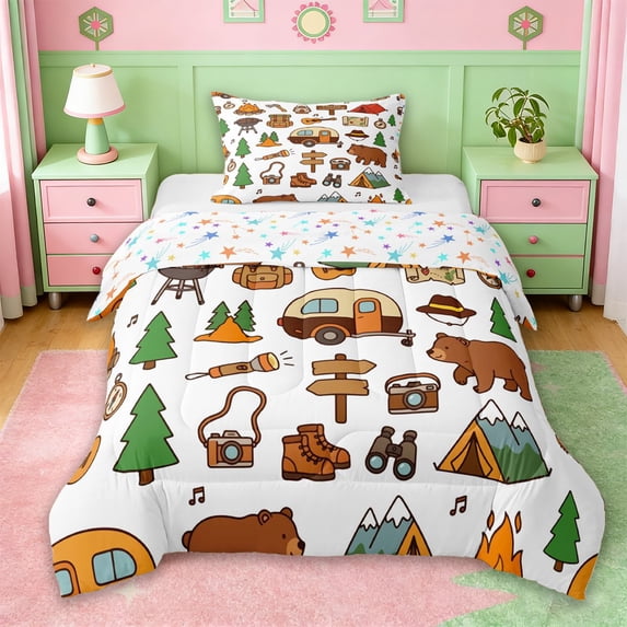 Erosebridal Kids Camper Twin Comforter Sets For Travel Trailers,Rustic Adventure Theme Bedding Set For Boy Men,Reversible,2-Piece
