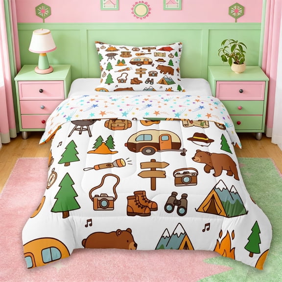 Erosebridal Kids Camper Twin Comforter Sets For Travel Trailers,Rustic Adventure Theme Bedding Set For Boy Men,Reversible,2-Piece
