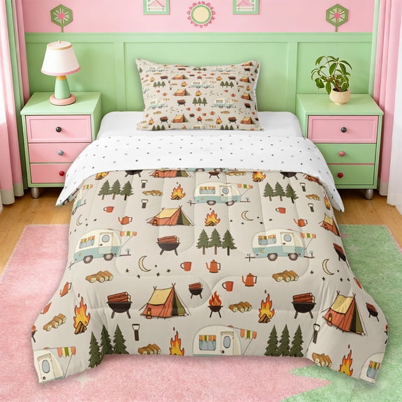 Erosebridal Kids Camper Twin Comforter Sets,Rustic Farmhouse Cabin Adventure Bedding Set,Reversible,2 Pieces