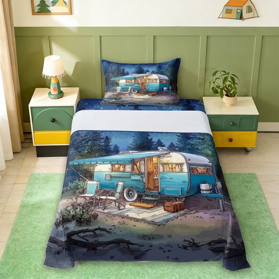 Erosebridal Kids Camper Twin Sheet Sets For Travel Trailers,Country Adventure Theme Bedding For Boy 3 Pieces