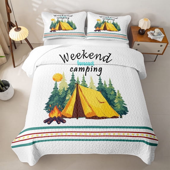 Erosebridal Kids Camping Quilt Full For Camper Gifts,Rustic Farmhouse Adventure Full Bedspread Sets For Boys,3 Pieces