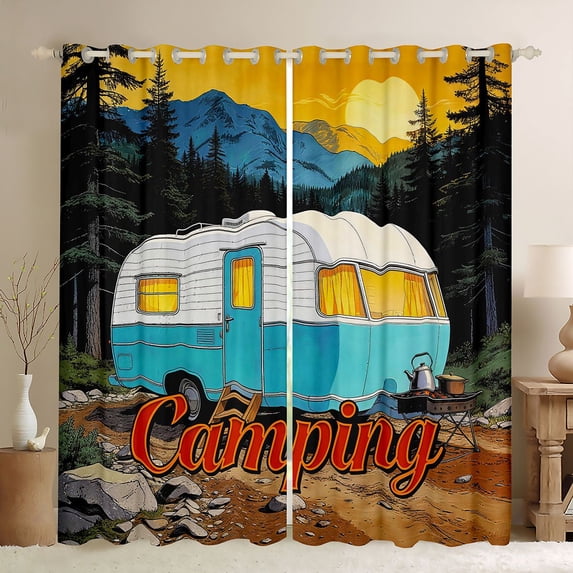 Erosebridal Kids Camping Themed Black Out Curtains,Rustic Country Adventure Curtains Pack of 2 (42x63 Each) For Boys