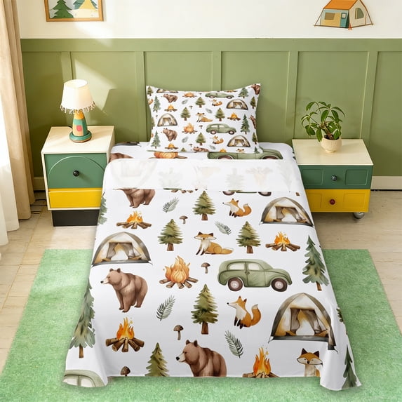 Erosebridal Kids Camping Themed Twin Sheet Sets,Rustic Farmhouse Style Bedding For Boys 3pcs