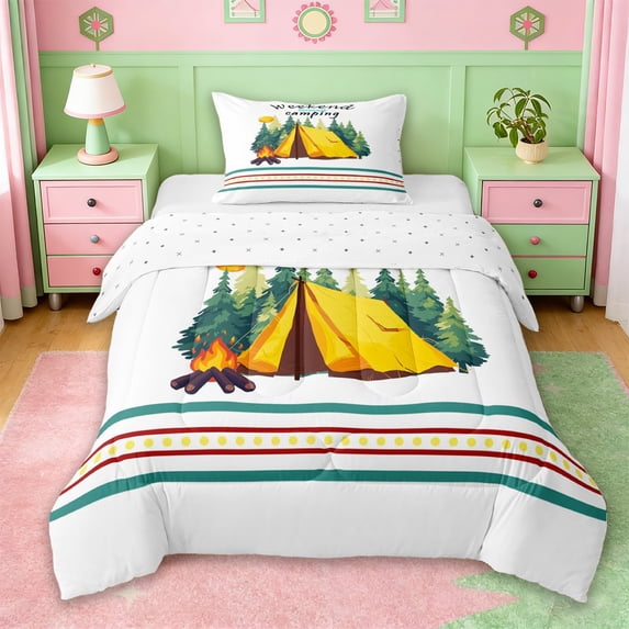 Erosebridal Kids Camping Twin Comforter Sets For Camper Gifts,Rustic Farmhouse Adventure Bedding Set For Boys,Reversible,2-Piece