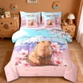 thumbnail image 1 of Erosebridal Kids Capybara 7-Piece Twin Bedding Sets For Capybara Lovers,Japanese Cherry Mountain Bedding Comforter Set ,Reversible Pink, 1 of 7