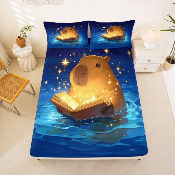 Erosebridal Kids Cartoon Capybara Bed Sheets, Galaxy Stars King Sheets, 4pcs