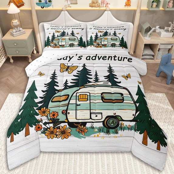 Erosebridal Kids Cartoon Car Butterflies Queen Comforter Set 3pcs,Teens Rustic Cottage Bedding Comforter Set,Ultra Soft Home Decor