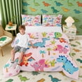 thumbnail image 1 of Erosebridal Kids Cartoon Dino Queen Comforter Set, Cute Dinosaur Bedding Comforter Set, Pink, 1 of 6